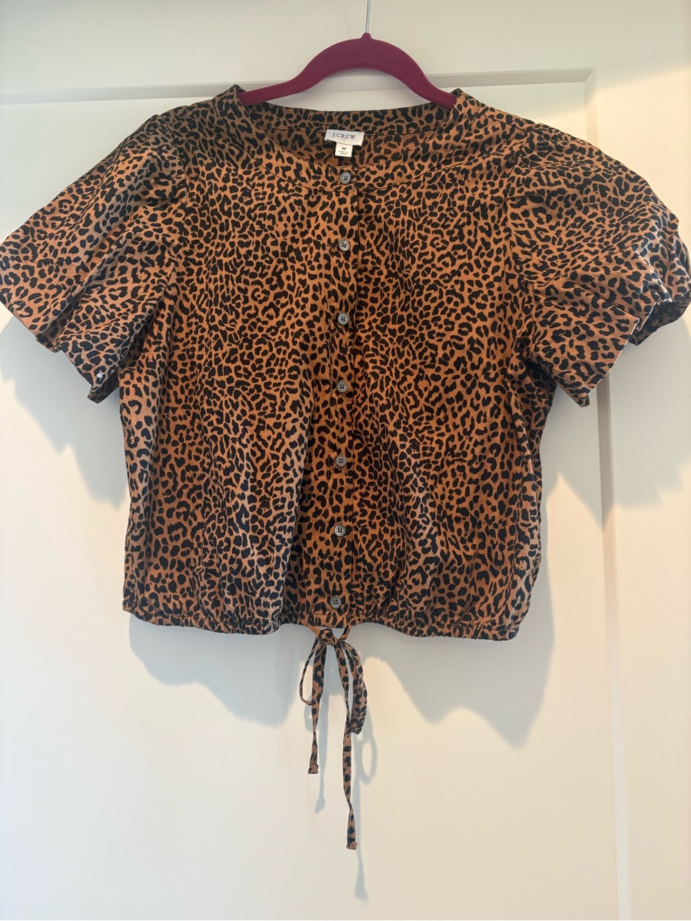 J. Crew Factory Leopard Print Tie-Hem Button-Front Top - Brown/Black